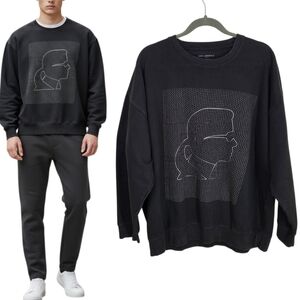 Karl Lagerfeld Paris Black  Graphic Wireframe Ikonic Logo Sweatshirt Men's XXL